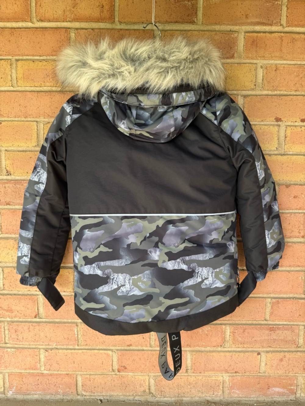 Boys' Camo Winter Jacket with Faux Fur Hood and Yellow Accents - Picture 2 of 6